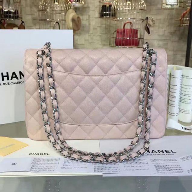Chanel Classic Flap Bag 30cm Beige Grained Calfskin Silver-Tone Metal
