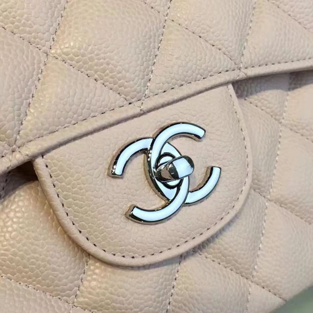 Chanel Classic Flap Bag 30cm Beige Grained Calfskin Silver-Tone Metal