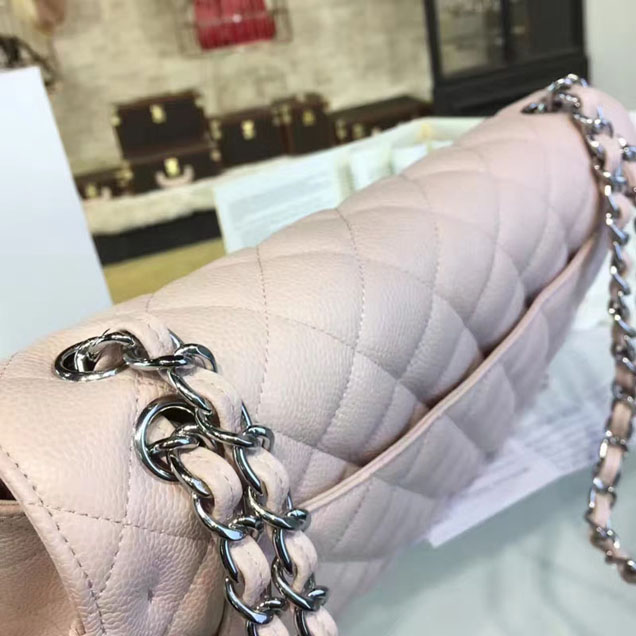 Chanel Classic Flap Bag 30cm Beige Grained Calfskin Silver-Tone Metal
