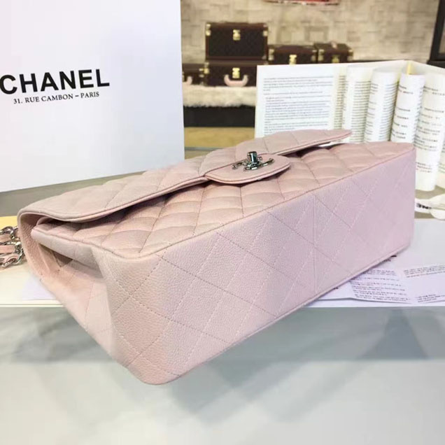 Chanel Classic Flap Bag 30cm Beige Grained Calfskin Silver-Tone Metal