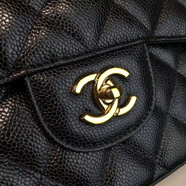 Chanel Classic Flap Bag 30cm Black Grained Calfskin Gold-Tone Metal