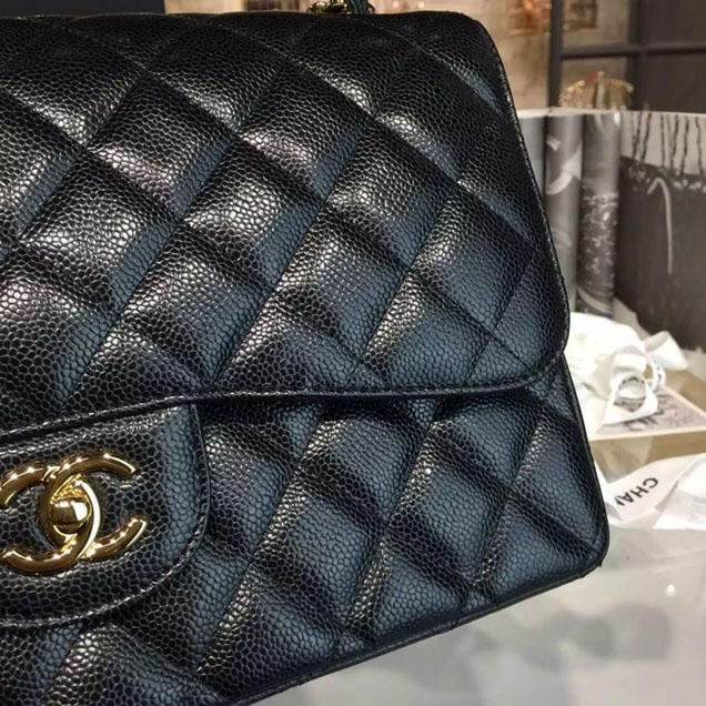 Chanel Classic Flap Bag 30cm Black Grained Calfskin Gold-Tone Metal