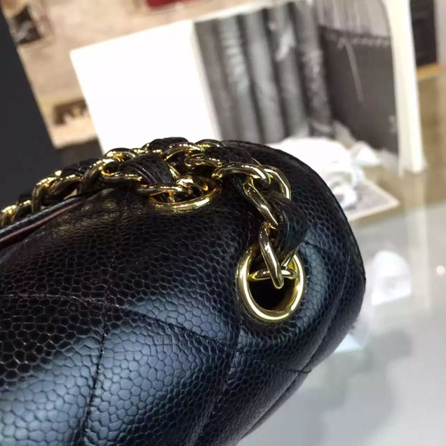 Chanel Classic Flap Bag 30cm Black Grained Calfskin Gold-Tone Metal