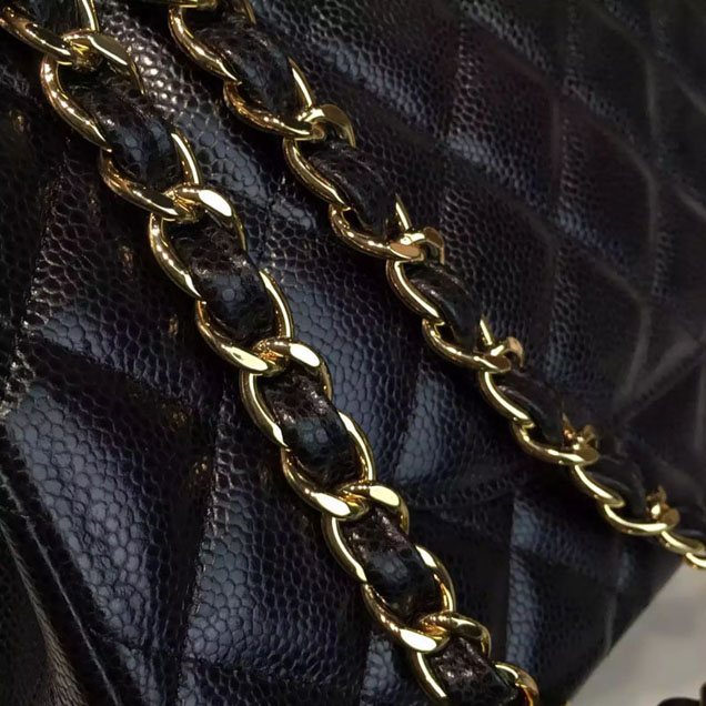 Chanel Classic Flap Bag 30cm Black Grained Calfskin Gold-Tone Metal