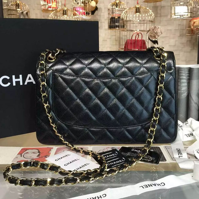 Chanel Classic Flap Bag 30cm Black Grained Calfskin Gold-Tone Metal