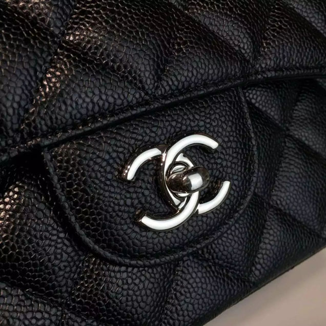 Chanel Classic Flap Bag 30cm Black Grained Calfskin Silver-Tone Metal