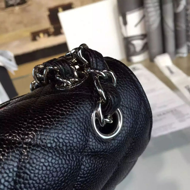 Chanel Classic Flap Bag 30cm Black Grained Calfskin Silver-Tone Metal