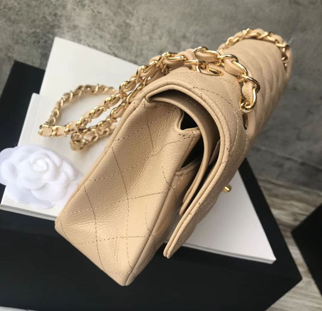 Chanel Classic Flap Bag 30cm Grained Calfskin Gold-Tone Metal Beige