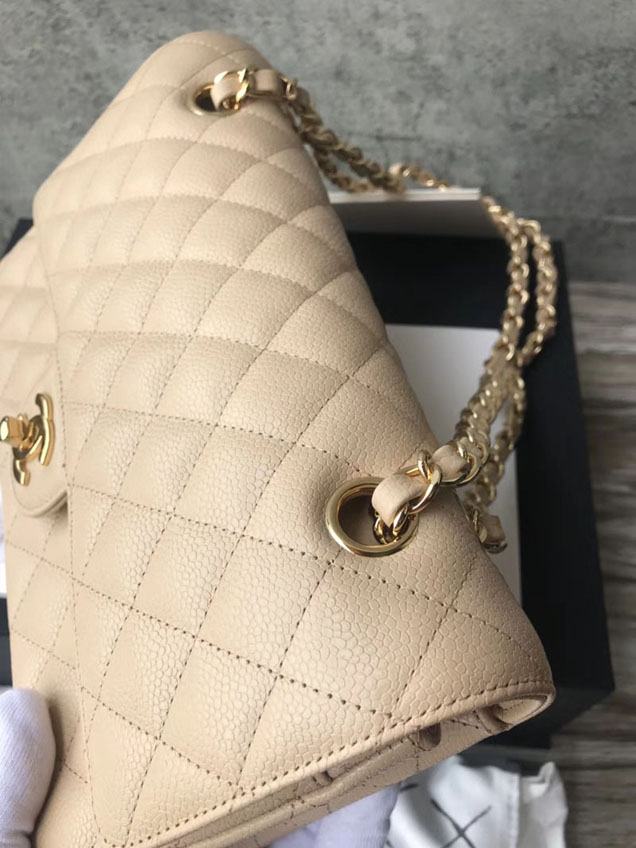 Chanel Classic Flap Bag 30cm Grained Calfskin Gold-Tone Metal Beige