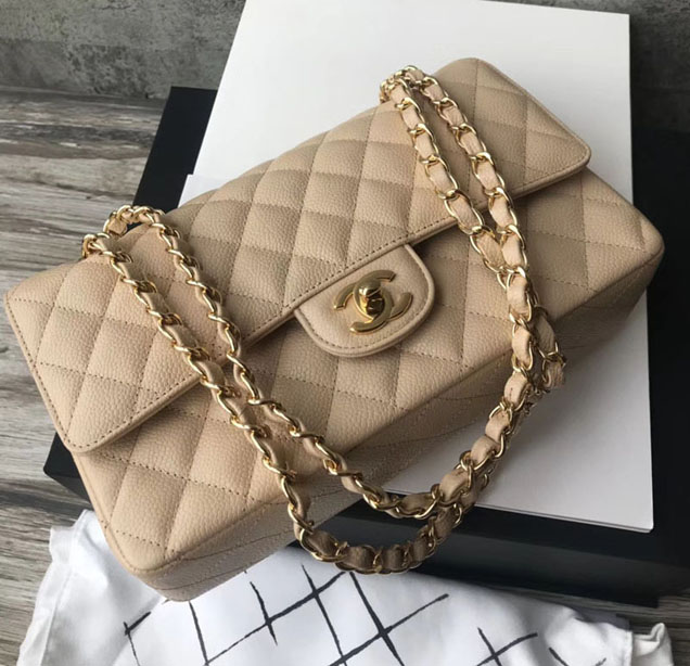 Chanel Classic Flap Bag 30cm Grained Calfskin Gold-Tone Metal Beige