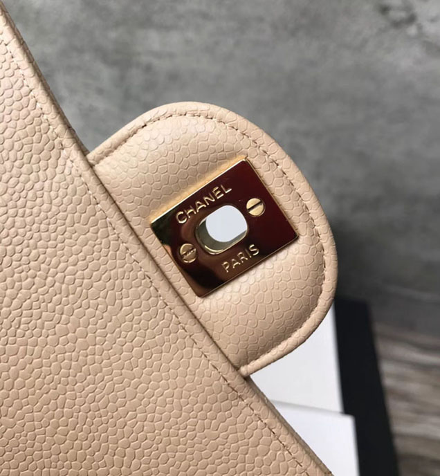 Chanel Classic Flap Bag 30cm Grained Calfskin Gold-Tone Metal Beige