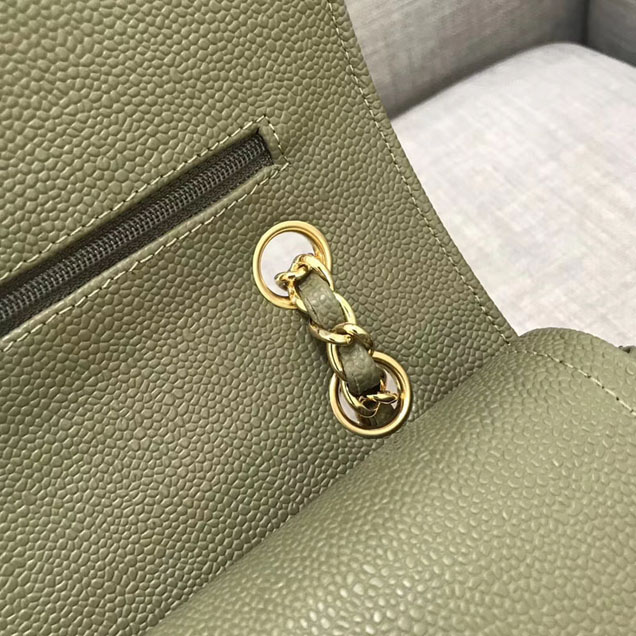 Chanel Classic Flap Bag 30cm Green Grained Calfskin Gold-Tone Metal