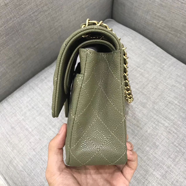 Chanel Classic Flap Bag 30cm Green Grained Calfskin Gold-Tone Metal