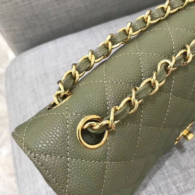 Chanel Classic Flap Bag 30cm Green Grained Calfskin Gold-Tone Metal