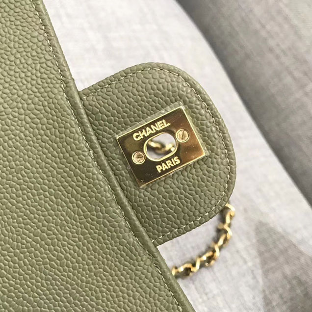 Chanel Classic Flap Bag 30cm Green Grained Calfskin Gold-Tone Metal