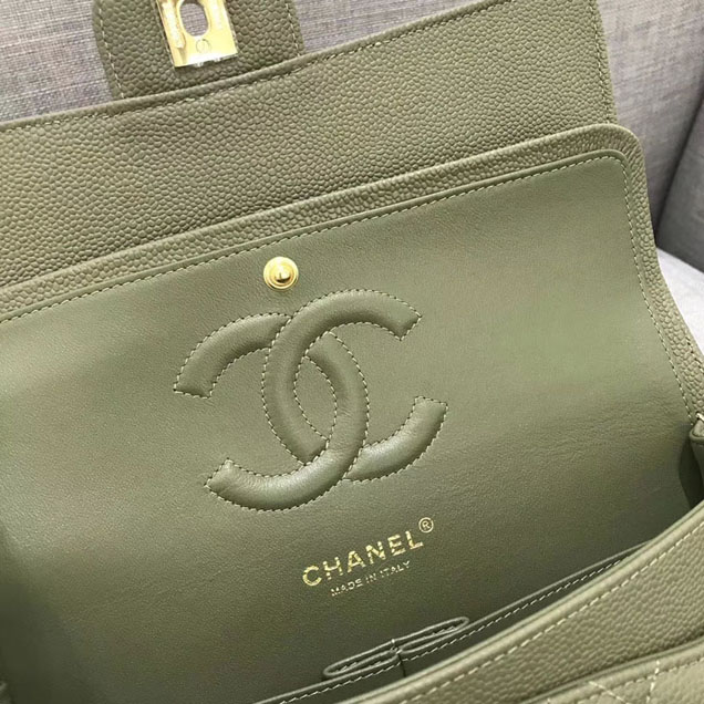 Chanel Classic Flap Bag 30cm Green Grained Calfskin Gold-Tone Metal