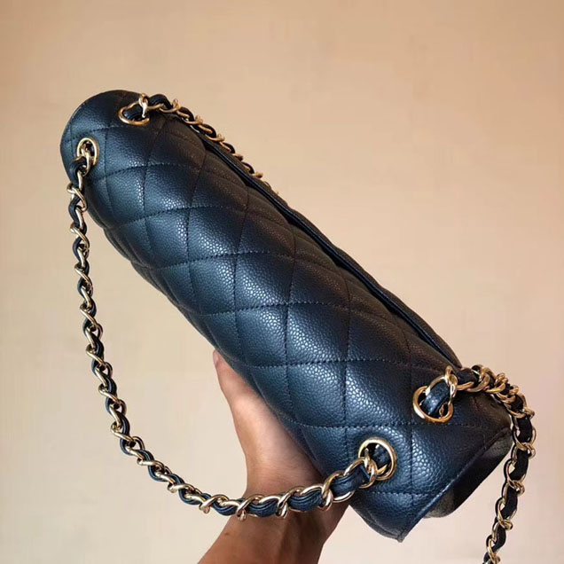 Chanel Classic Flap Bag 30cm Navy Grained Calfskin Gold-Tone Metal