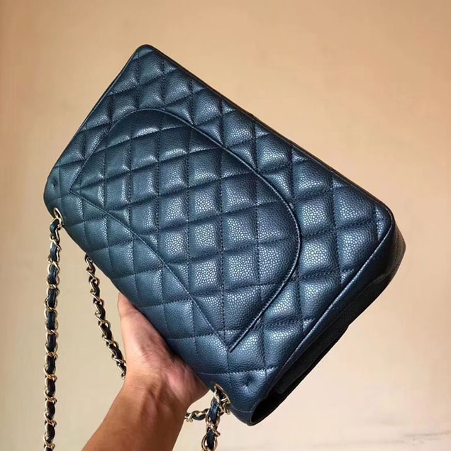 Chanel Classic Flap Bag 30cm Navy Grained Calfskin Gold-Tone Metal