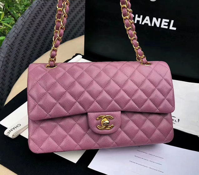 Chanel Classic Flap Bag 30cm Purple Grained Calfskin Gold-Tone Metal