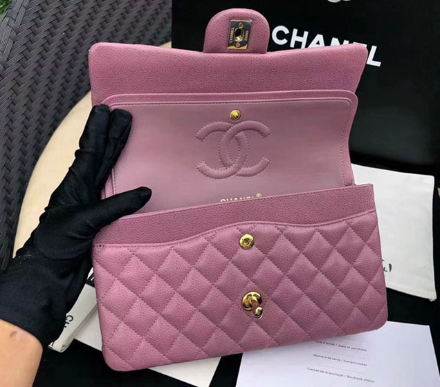 Chanel Classic Flap Bag 30cm Purple Grained Calfskin Gold-Tone Metal