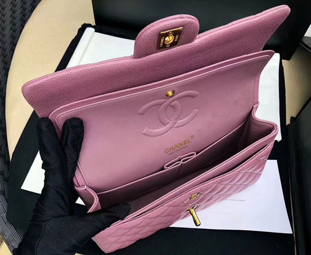 Chanel Classic Flap Bag 30cm Purple Grained Calfskin Gold-Tone Metal