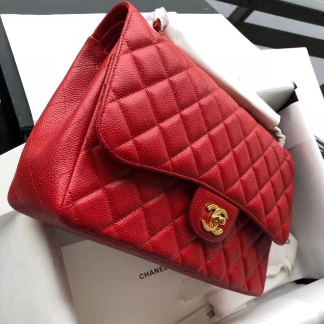 Chanel Classic Flap Bag 30cm Red Grained Calfskin Gold-Tone Metal