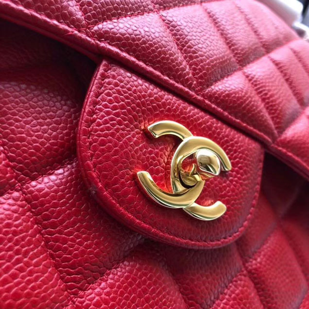 Chanel Classic Flap Bag 30cm Red Grained Calfskin Gold-Tone Metal