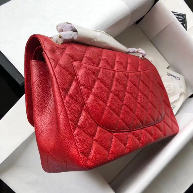 Chanel Classic Flap Bag 30cm Red Grained Calfskin Gold-Tone Metal