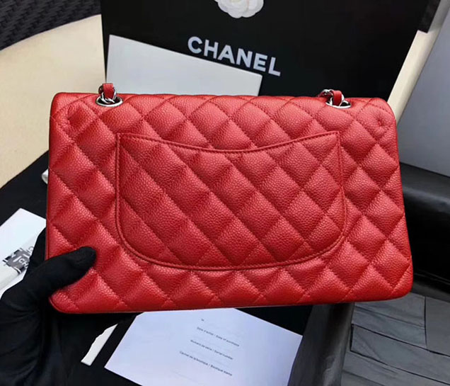 Chanel Classic Flap Bag 30cm Red Grained Calfskin Silver-Tone Metal
