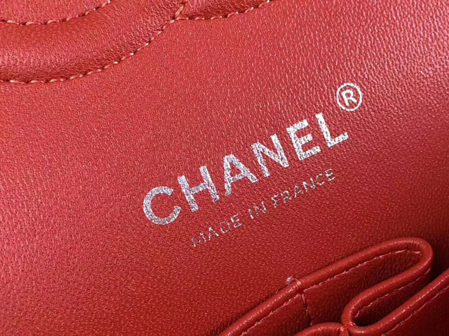 Chanel Classic Flap Bag 30cm Red Grained Calfskin Silver-Tone Metal
