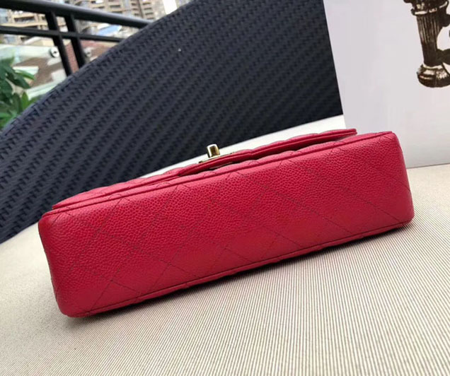 Chanel Classic Flap Bag 30cm Rose Red Grained Calfskin Gold-Tone Metal