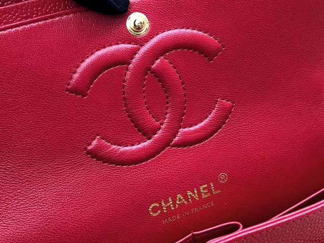Chanel Classic Flap Bag 30cm Rose Red Grained Calfskin Gold-Tone Metal