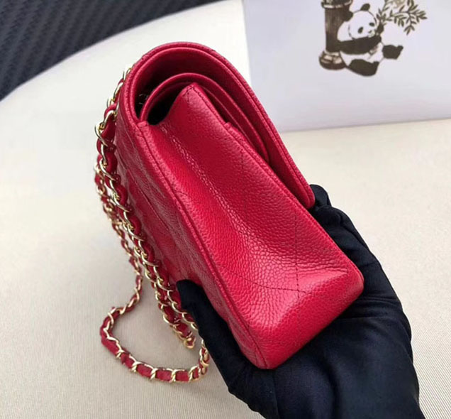 Chanel Classic Flap Bag 30cm Rose Red Grained Calfskin Gold-Tone Metal