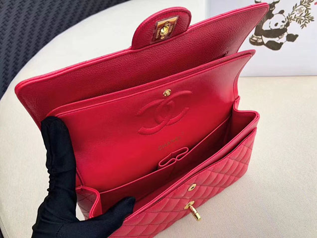 Chanel Classic Flap Bag 30cm Rose Red Grained Calfskin Gold-Tone Metal