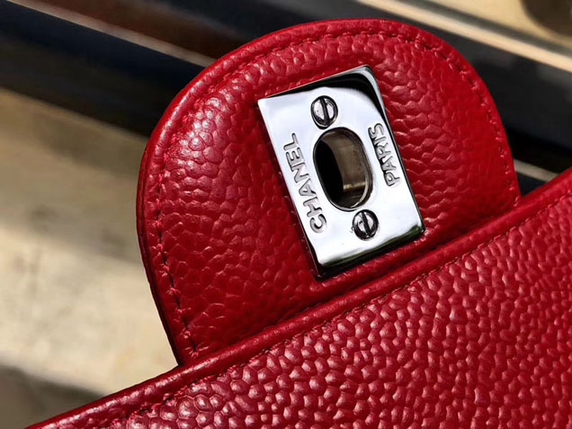 Chanel Classic Flap Bag 30cm Rose Red Grained Calfskin Silver-Tone Metal