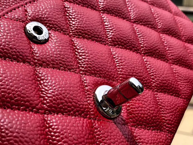 Chanel Classic Flap Bag 30cm Rose Red Grained Calfskin Silver-Tone Metal