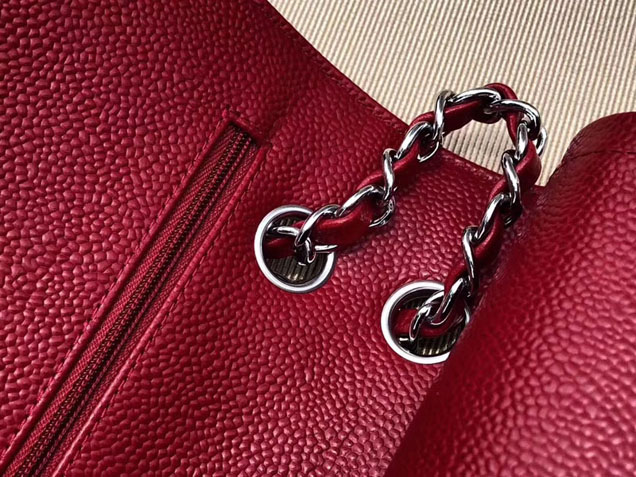 Chanel Classic Flap Bag 30cm Rose Red Grained Calfskin Silver-Tone Metal