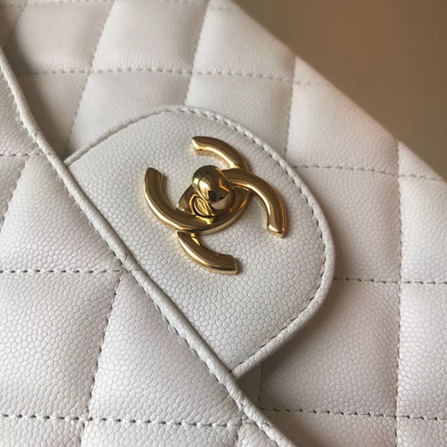 Chanel Classic Flap Bag 30cm White Grained Calfskin Gold-Tone Metal
