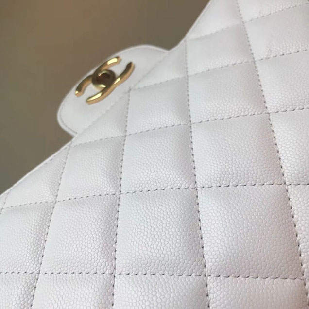 Chanel Classic Flap Bag 30cm White Grained Calfskin Gold-Tone Metal