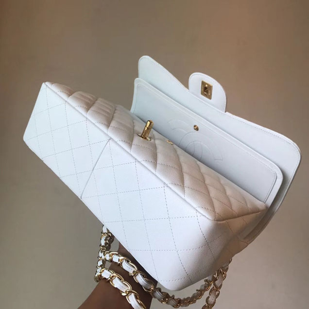 Chanel Classic Flap Bag 30cm White Grained Calfskin Gold-Tone Metal