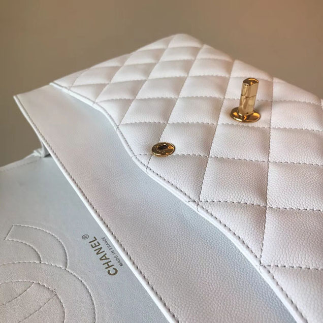 Chanel Classic Flap Bag 30cm White Grained Calfskin Gold-Tone Metal