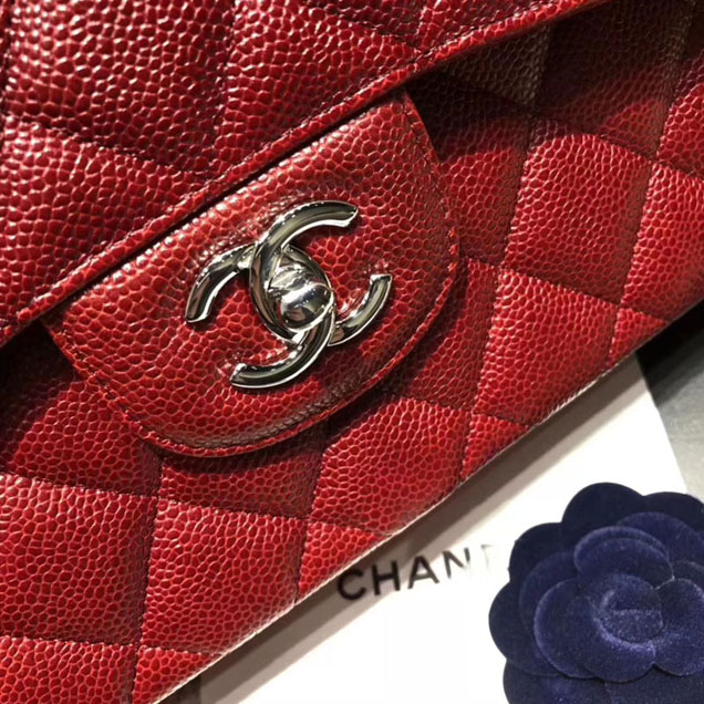 Chanel Classic Flap Bag Burgundy Grained Calfskin Silver-Tone Metal