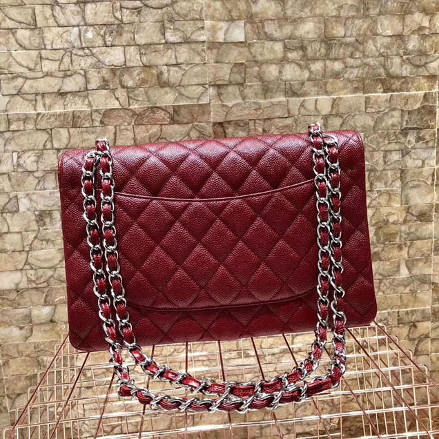 Chanel Classic Flap Bag Burgundy Grained Calfskin Silver-Tone Metal
