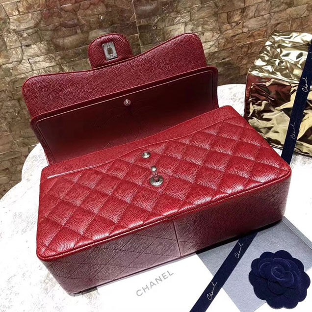 Chanel Classic Flap Bag Burgundy Grained Calfskin Silver-Tone Metal