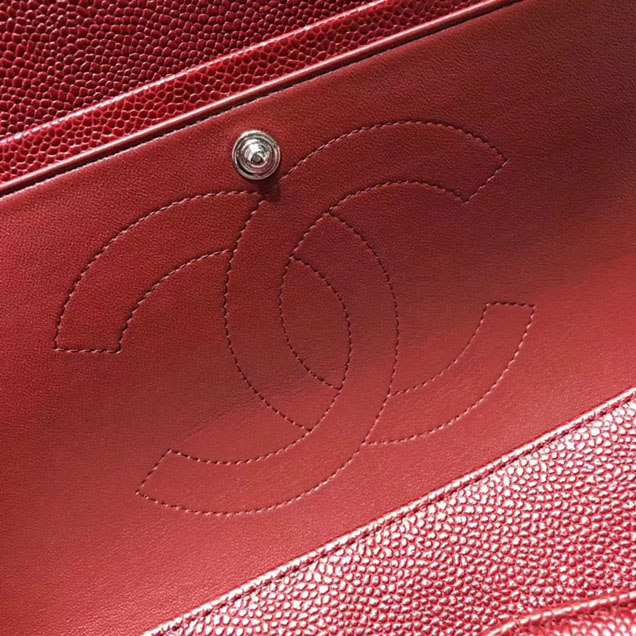Chanel Classic Flap Bag Burgundy Grained Calfskin Silver-Tone Metal