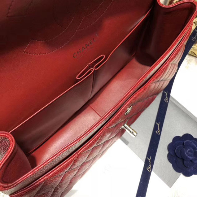 Chanel Classic Flap Bag Burgundy Grained Calfskin Silver-Tone Metal