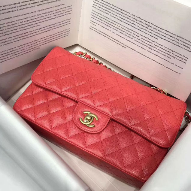 Chanel Classic Flap Bag Pink Grained Calfskin Gold-Tone Metal