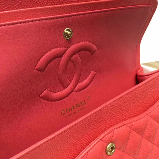 Chanel Classic Flap Bag Pink Grained Calfskin Gold-Tone Metal