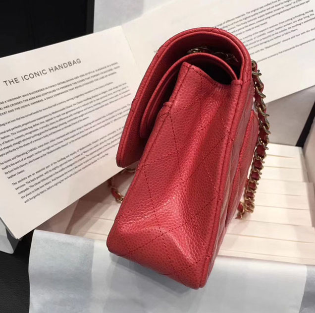 Chanel Classic Flap Bag Pink Grained Calfskin Gold-Tone Metal