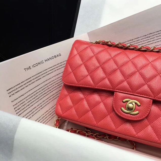 Chanel Classic Flap Bag Pink Grained Calfskin Gold-Tone Metal